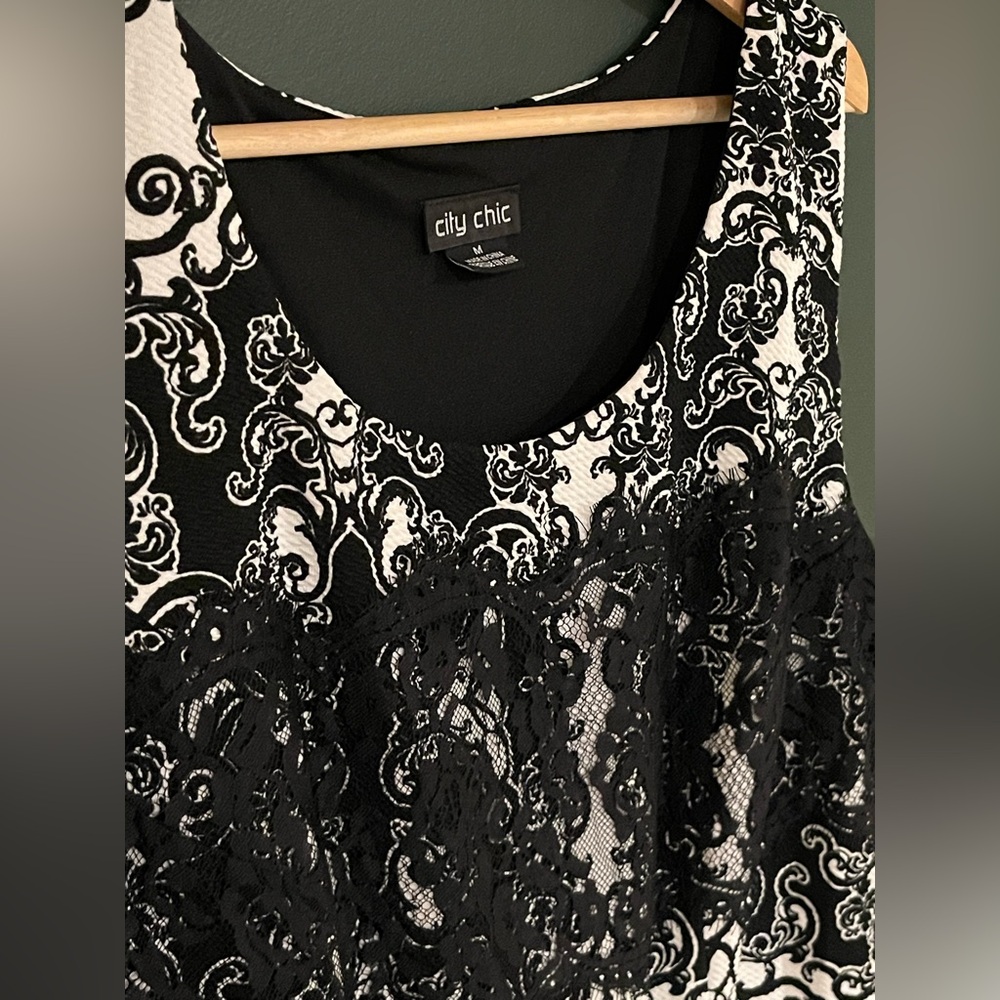 City Chic Black and White Lace Dress